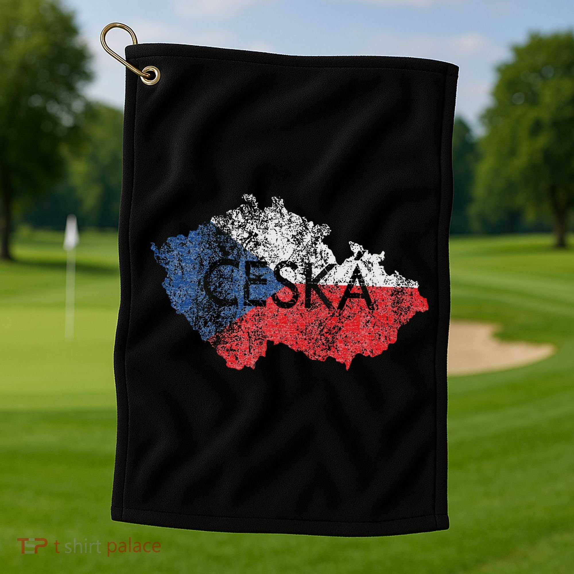 Czech Republic Map And Flag Souvenir Distressed Ceska Golf Towel