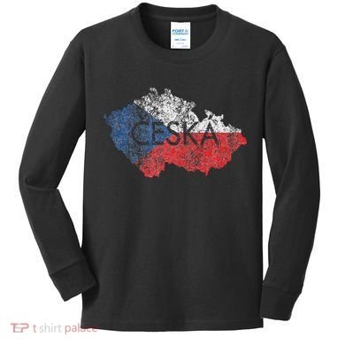 Czech Republic Map And Flag Souvenir Distressed Ceska Kids Long Sleeve Shirt