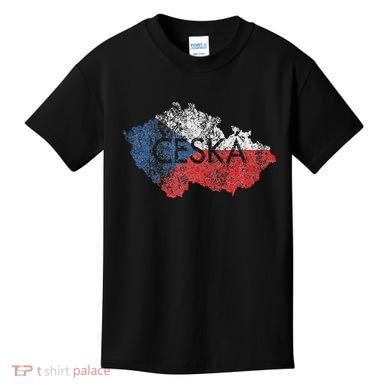 Czech Republic Map And Flag Souvenir Distressed Ceska Kids T-Shirt