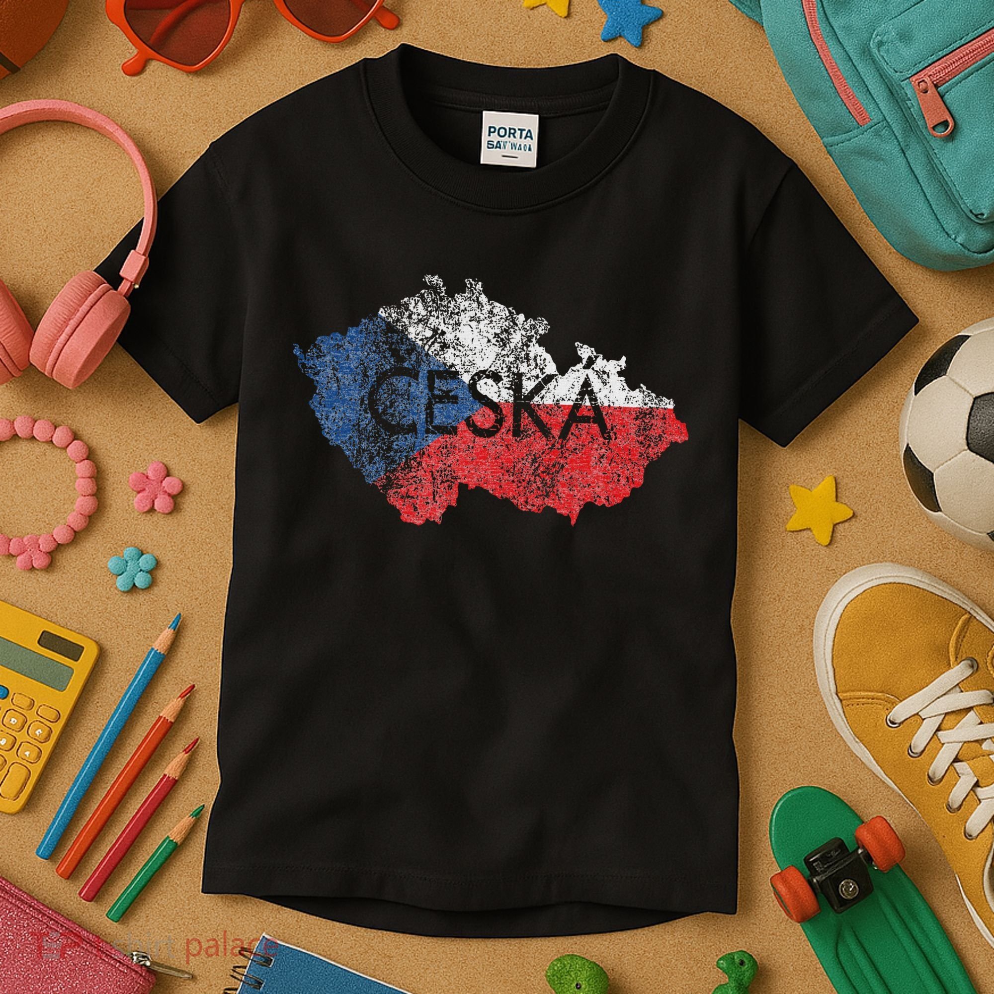 Czech Republic Map And Flag Souvenir Distressed Ceska Kids T-Shirt