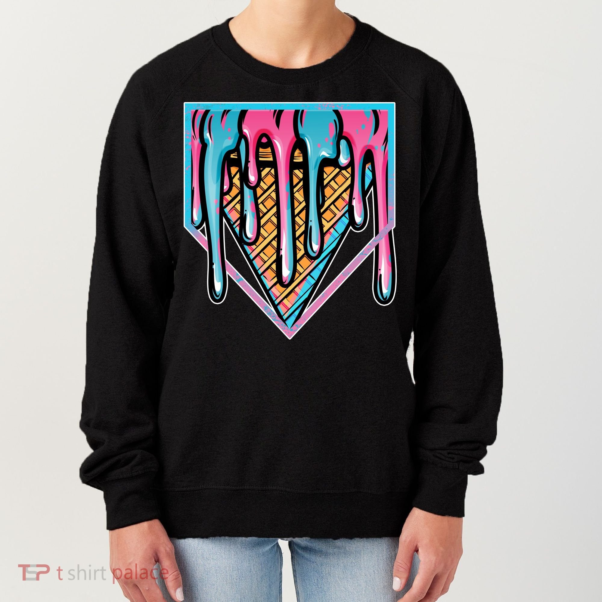 Cute Retro Melting Ice Cream Cone Baseball Home Plate Women's Sweatshirt