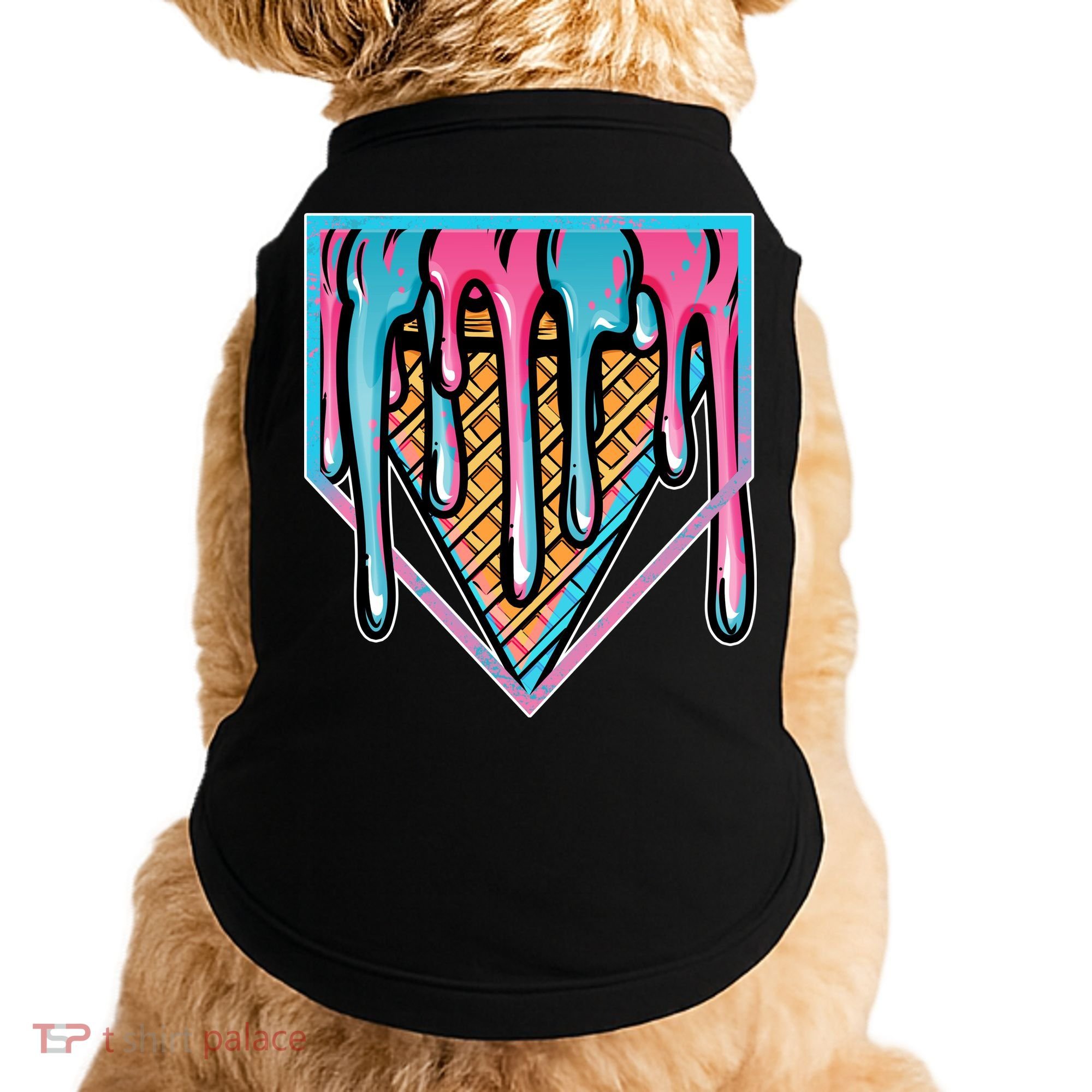 Cute Retro Melting Ice Cream Cone Baseball Home Plate Doggie Tank