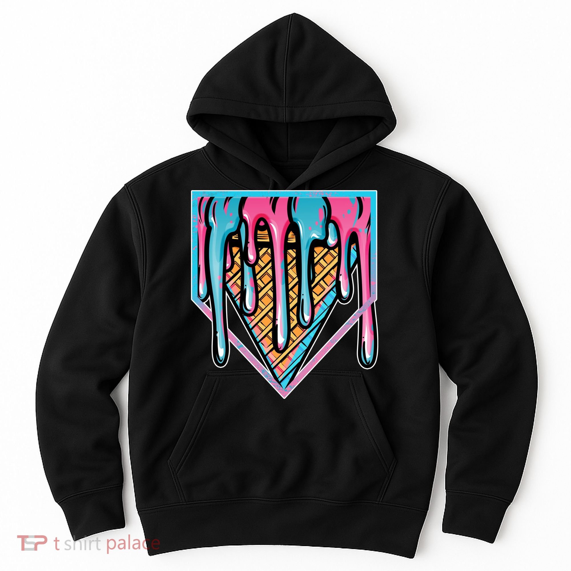 Cute Retro Melting Ice Cream Cone Baseball Home Plate Hoodie