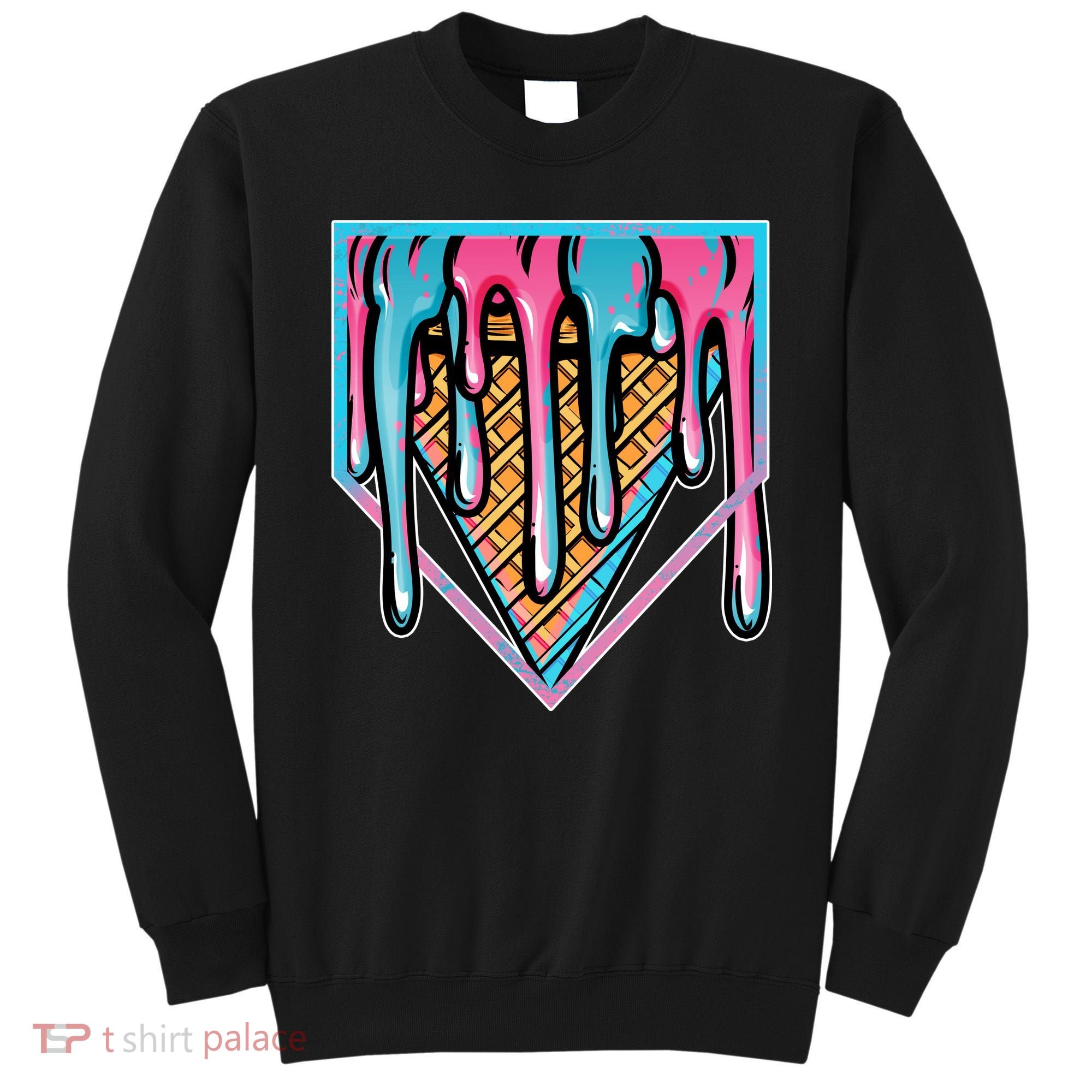 Cute Retro Melting Ice Cream Cone Baseball Home Plate Sweatshirt