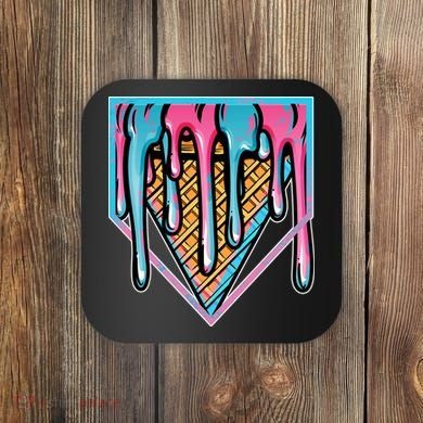 Cute Retro Melting Ice Cream Cone Baseball Home Plate Coaster