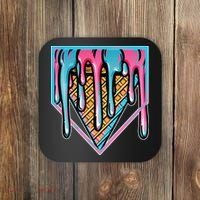 Cute Retro Melting Ice Cream Cone Baseball Home Plate Coaster thumb 0