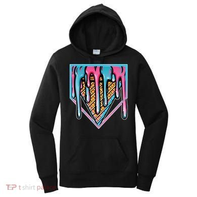 Cute Retro Melting Ice Cream Cone Baseball Home Plate Women's Hoodie