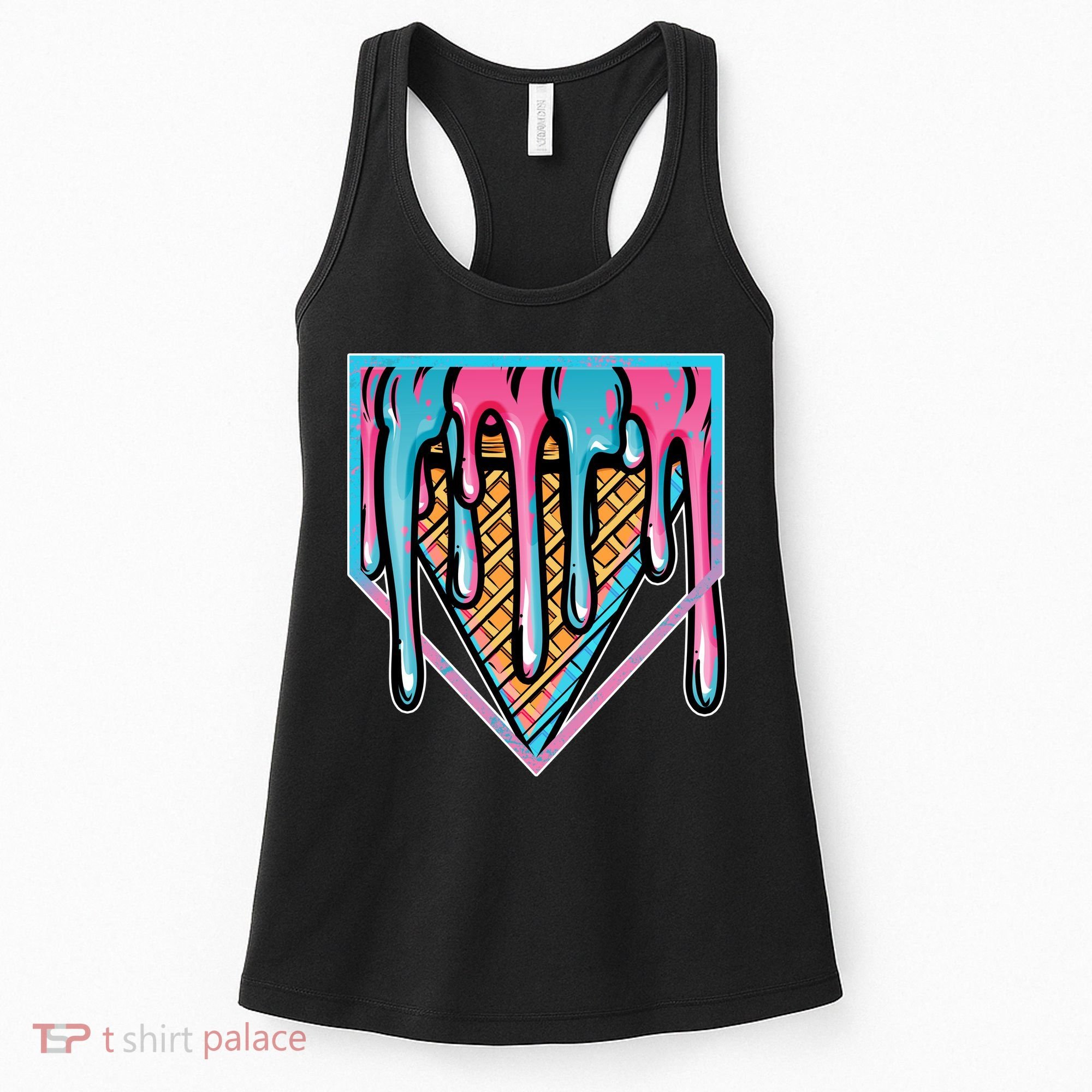 Cute Retro Melting Ice Cream Cone Baseball Home Plate Women's Tank Top