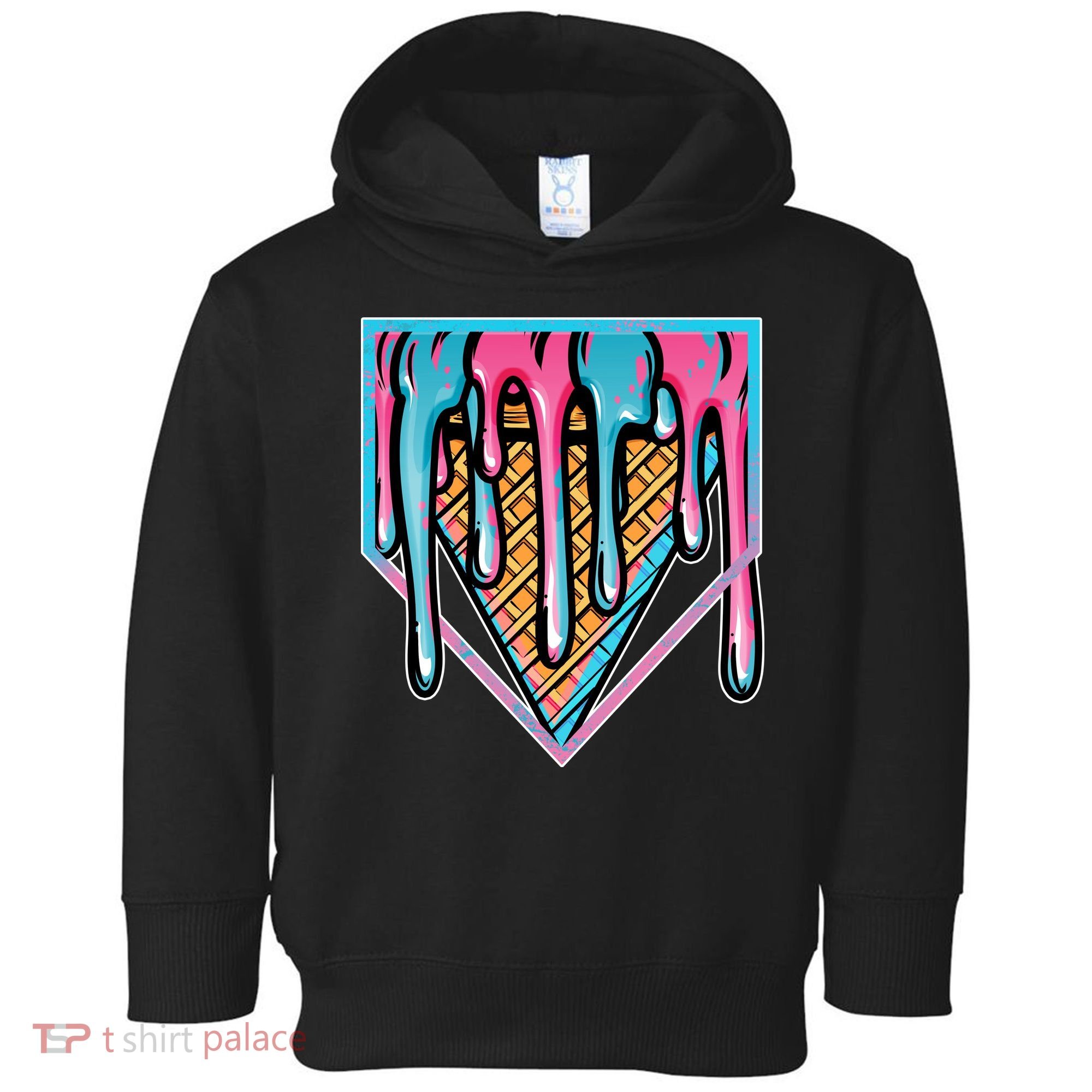 Cute Retro Melting Ice Cream Cone Baseball Home Plate Toddler Hoodie