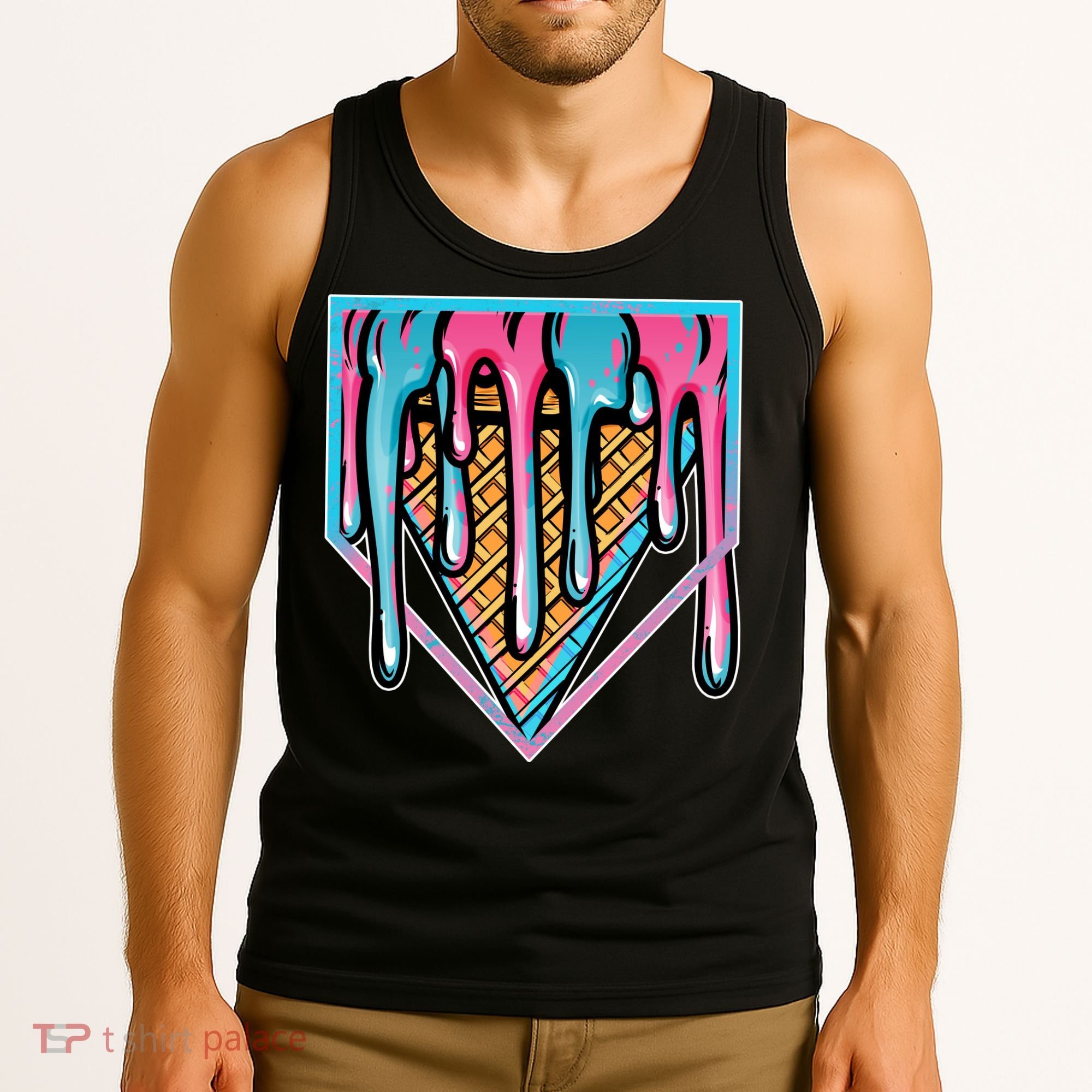Cute Retro Melting Ice Cream Cone Baseball Home Plate Tank Top
