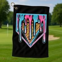 Cute Retro Melting Ice Cream Cone Baseball Home Plate Golf Towel thumb 1
