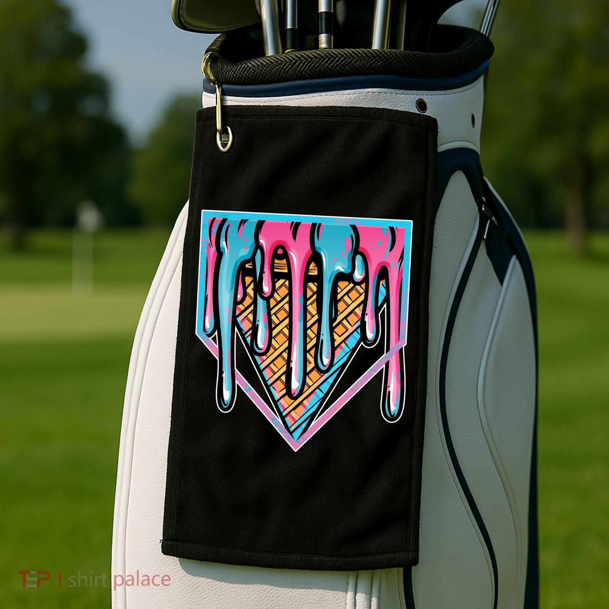 Cute Retro Melting Ice Cream Cone Baseball Home Plate Golf Towel
