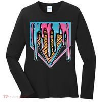 Cute Retro Melting Ice Cream Cone Baseball Home Plate Women's Long Sleeve Shirt thumb 0
