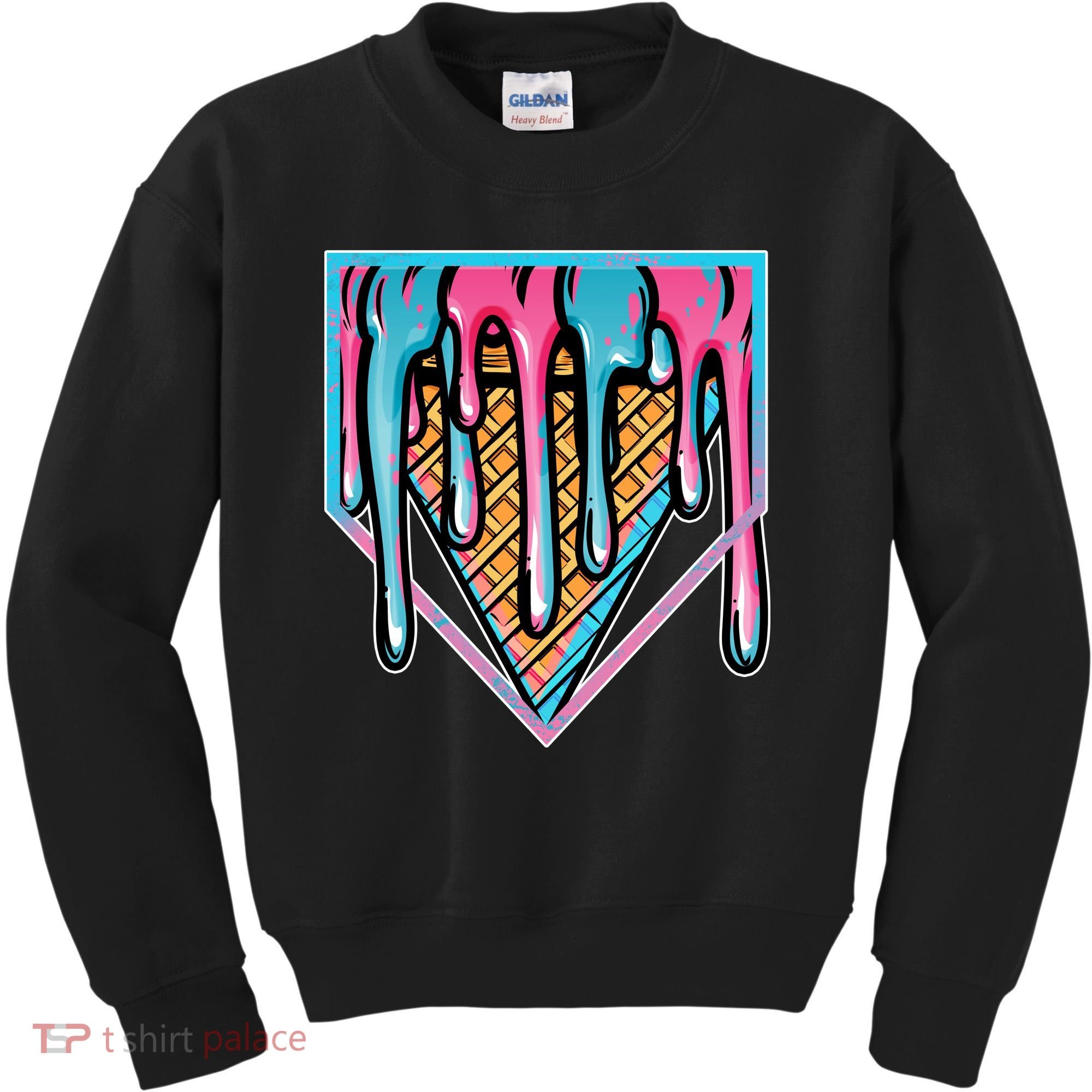 Cute Retro Melting Ice Cream Cone Baseball Home Plate Kids Sweatshirt