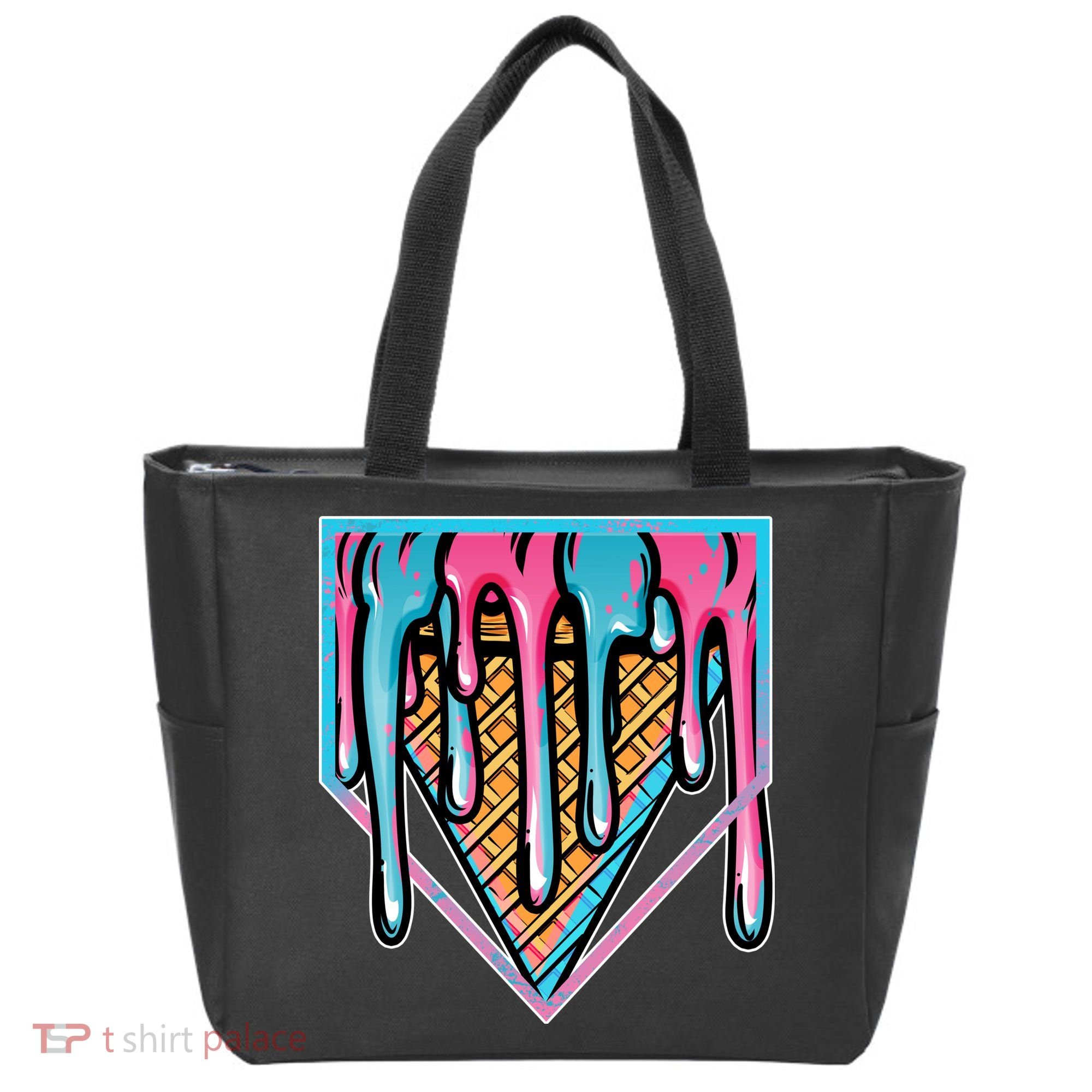 Cute Retro Melting Ice Cream Cone Baseball Home Plate Tote Bag