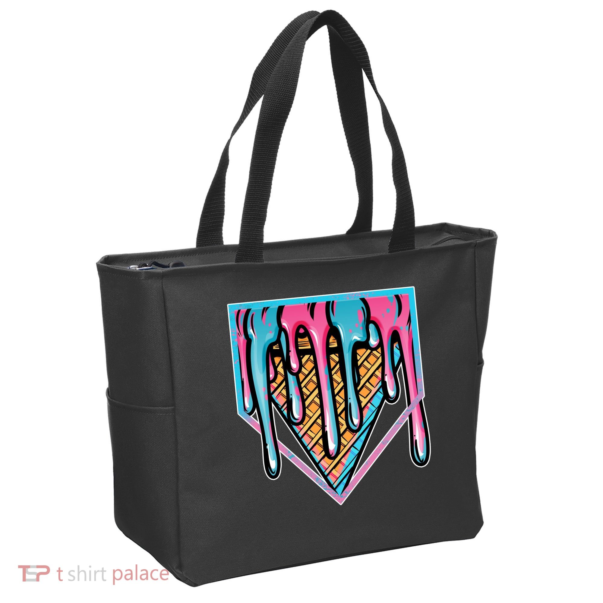 Cute Retro Melting Ice Cream Cone Baseball Home Plate Tote Bag