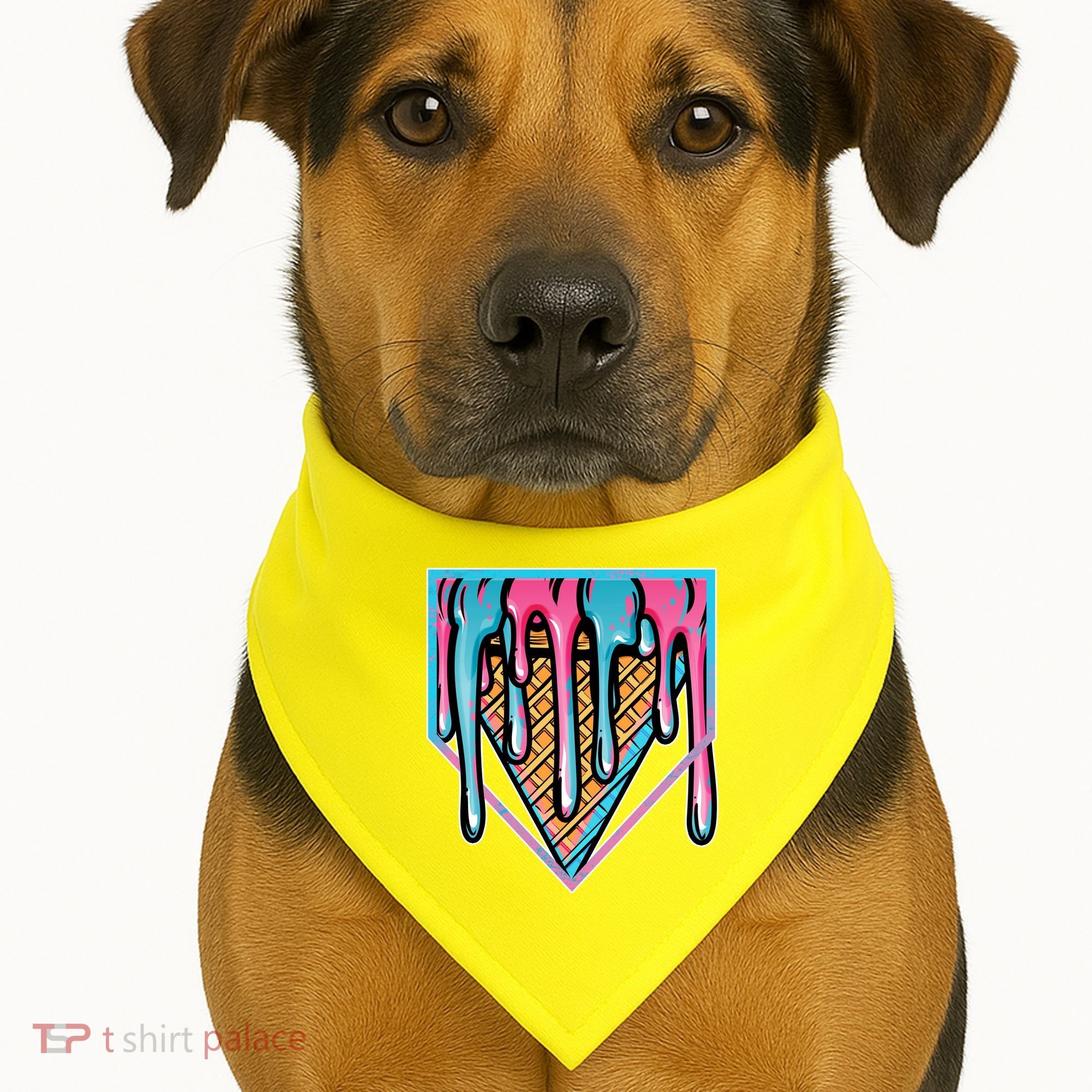 Cute Retro Melting Ice Cream Cone Baseball Home Plate USA-Made Doggie Bandana