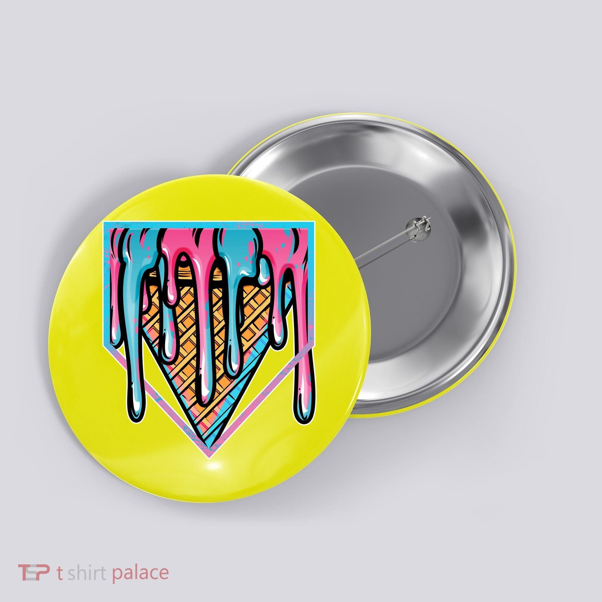 Cute Retro Melting Ice Cream Cone Baseball Home Plate Button