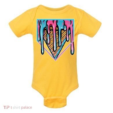 Cute Retro Melting Ice Cream Cone Baseball Home Plate Baby Bodysuit