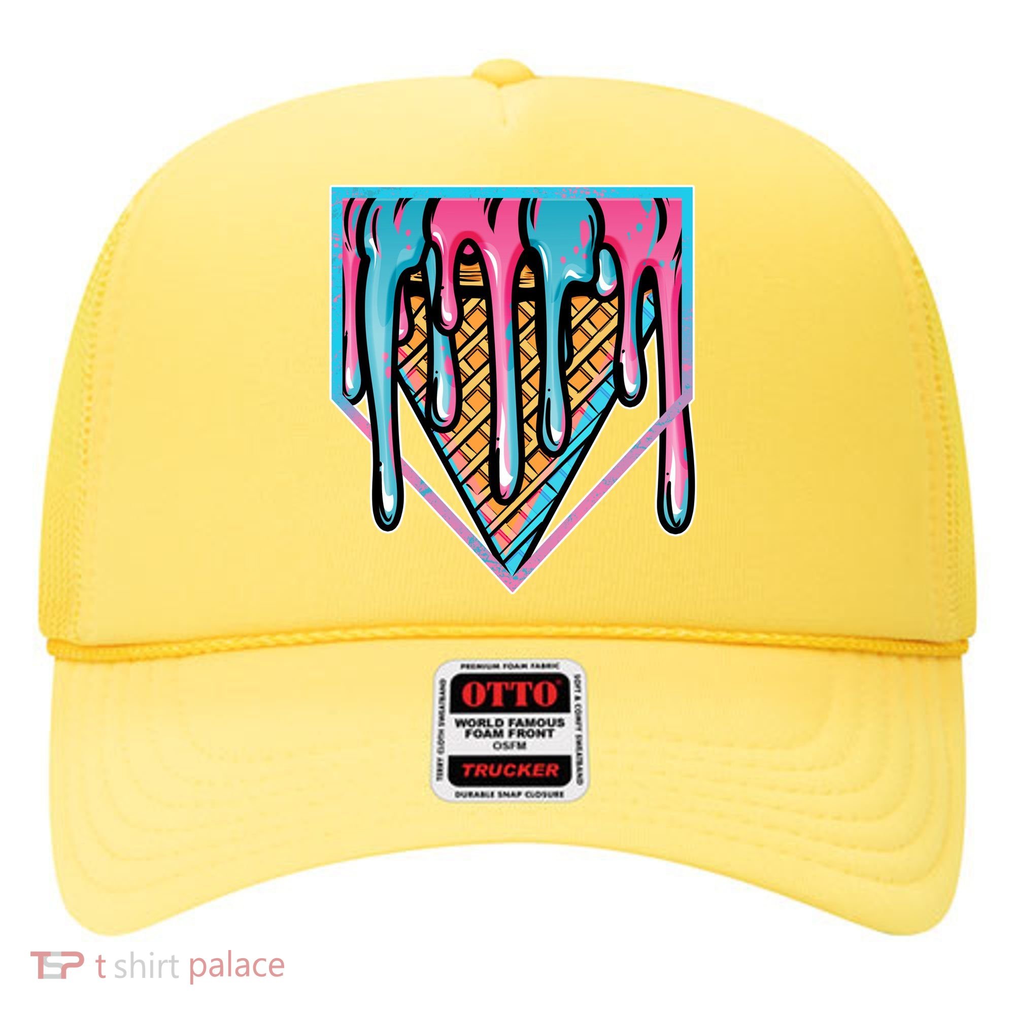 Cute Retro Melting Ice Cream Cone Baseball Home Plate Hat