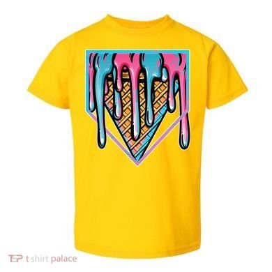 Cute Retro Melting Ice Cream Cone Baseball Home Plate Toddler T-Shirt