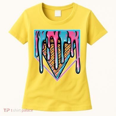 Cute Retro Melting Ice Cream Cone Baseball Home Plate Women's T-Shirt