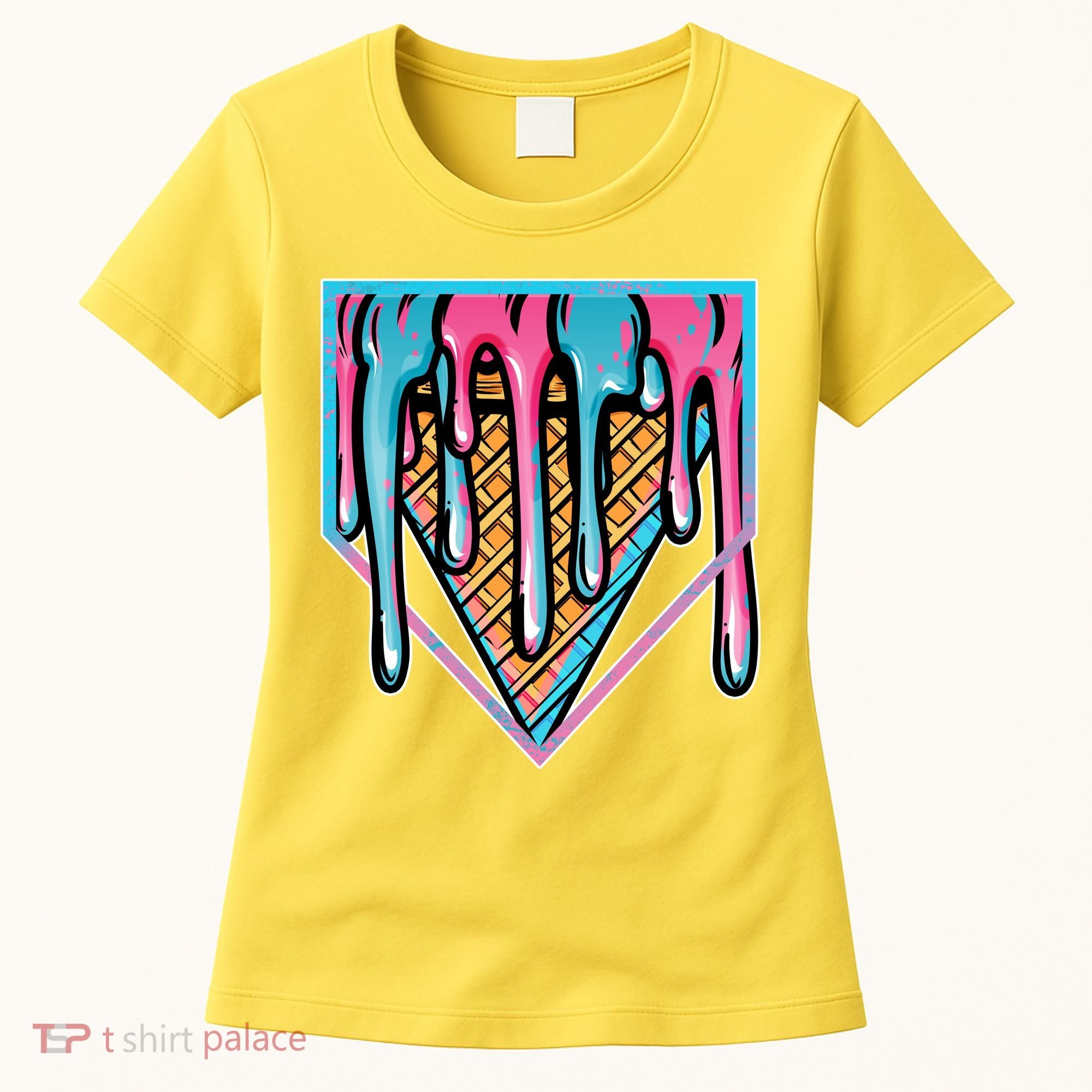 Cute Retro Melting Ice Cream Cone Baseball Home Plate Women's T-Shirt
