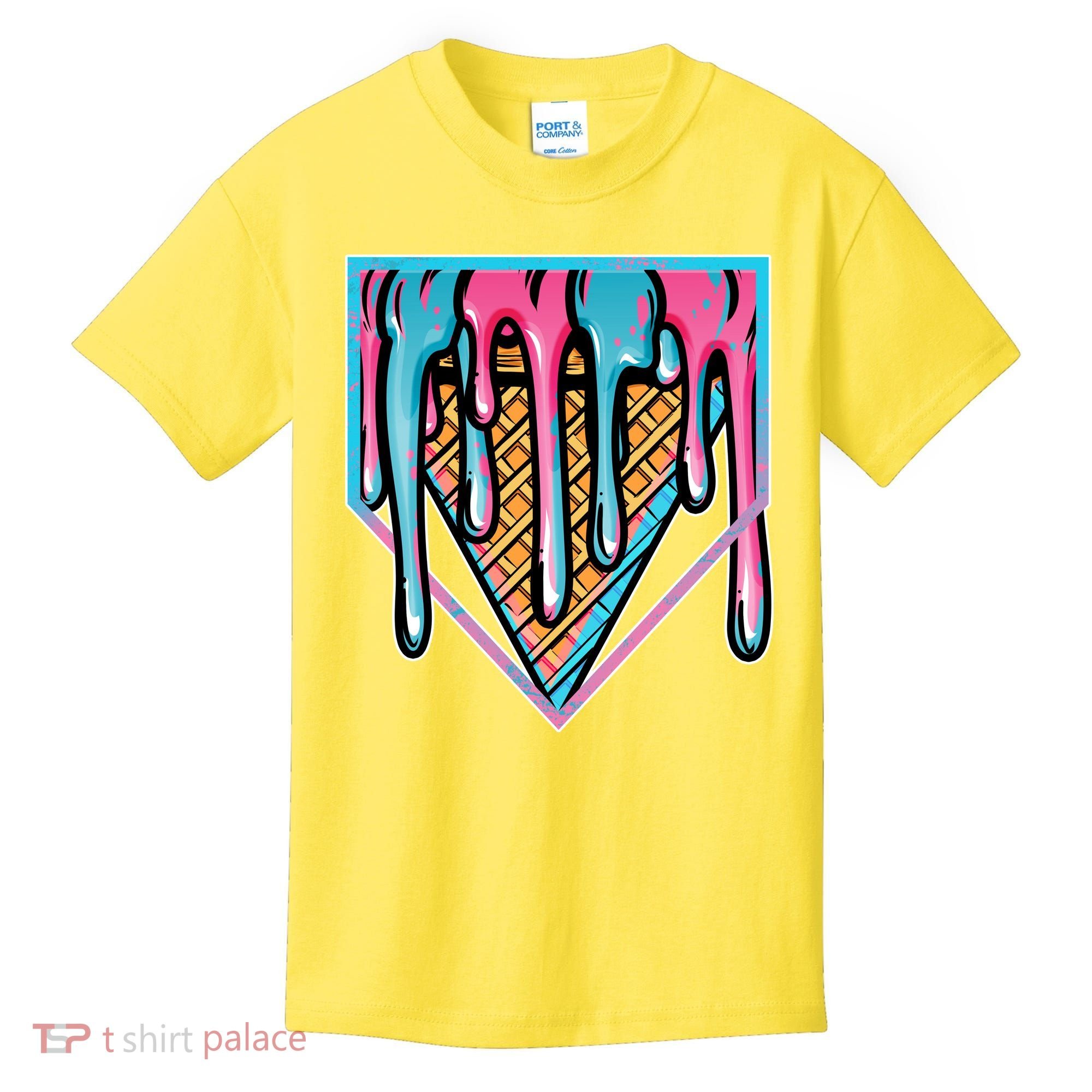 Cute Retro Melting Ice Cream Cone Baseball Home Plate Kids T-Shirt