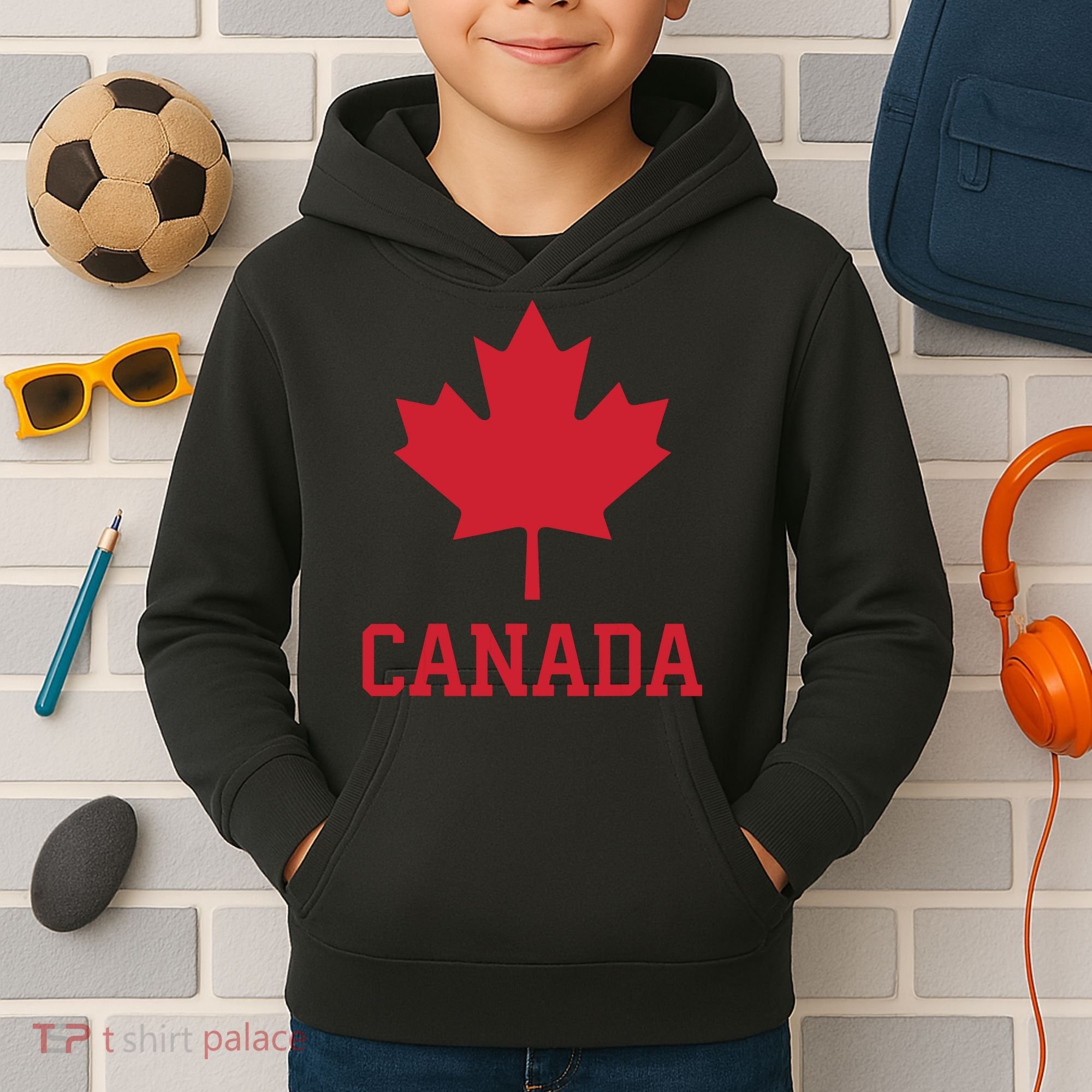Canada Red Maple Leaf Flag Canada Day Kids Hoodie