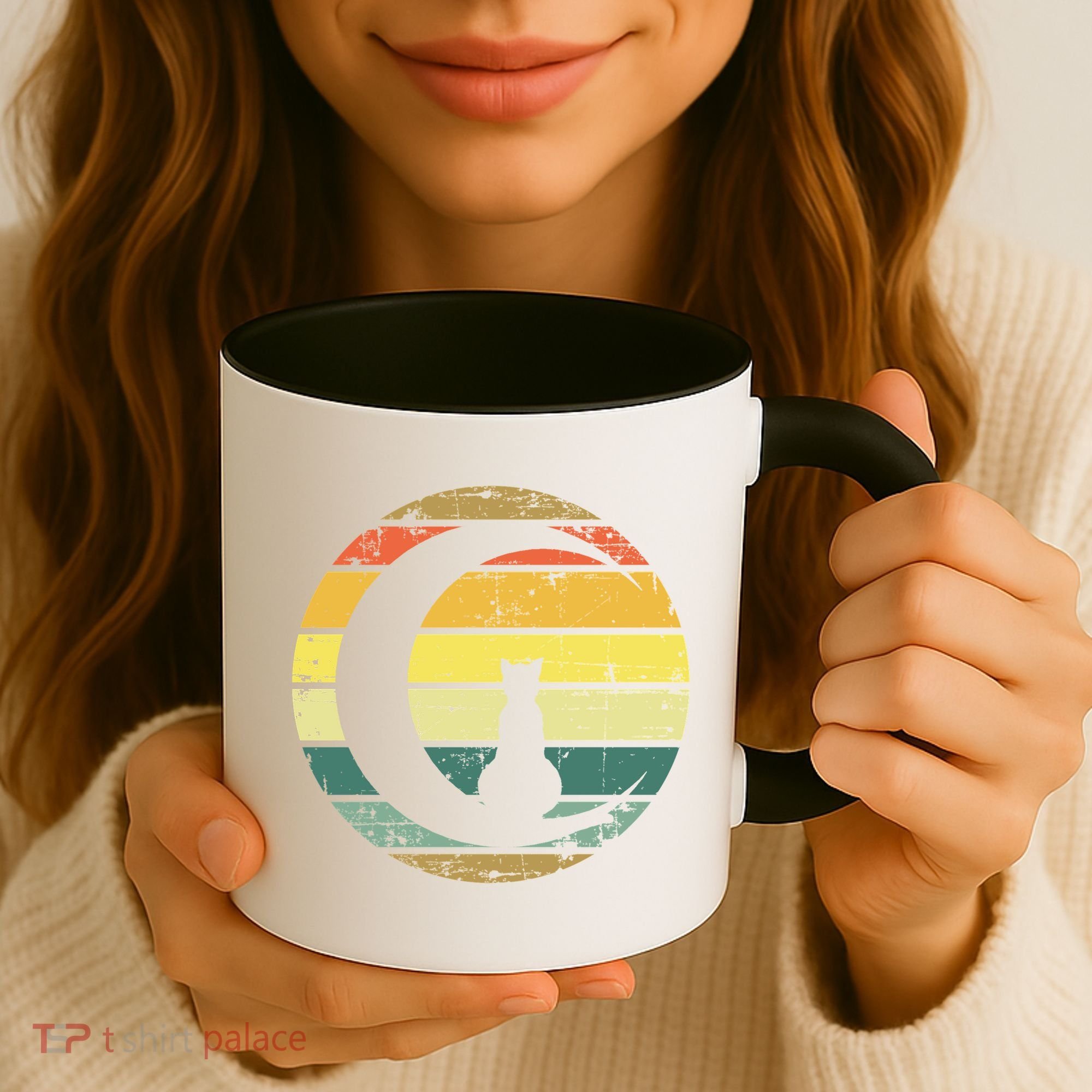 Cat Retro Moon Sunset Coffee Mug