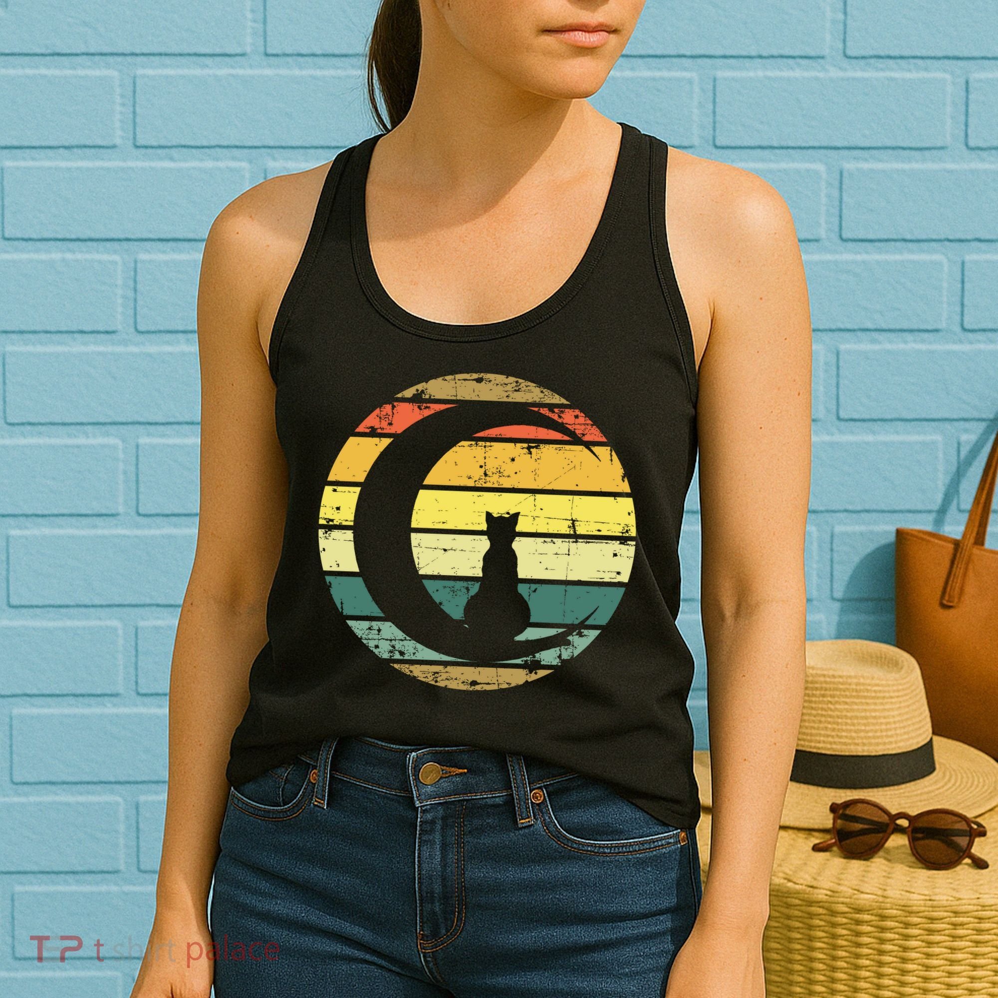 Cat Retro Moon Sunset Women's Tank Top