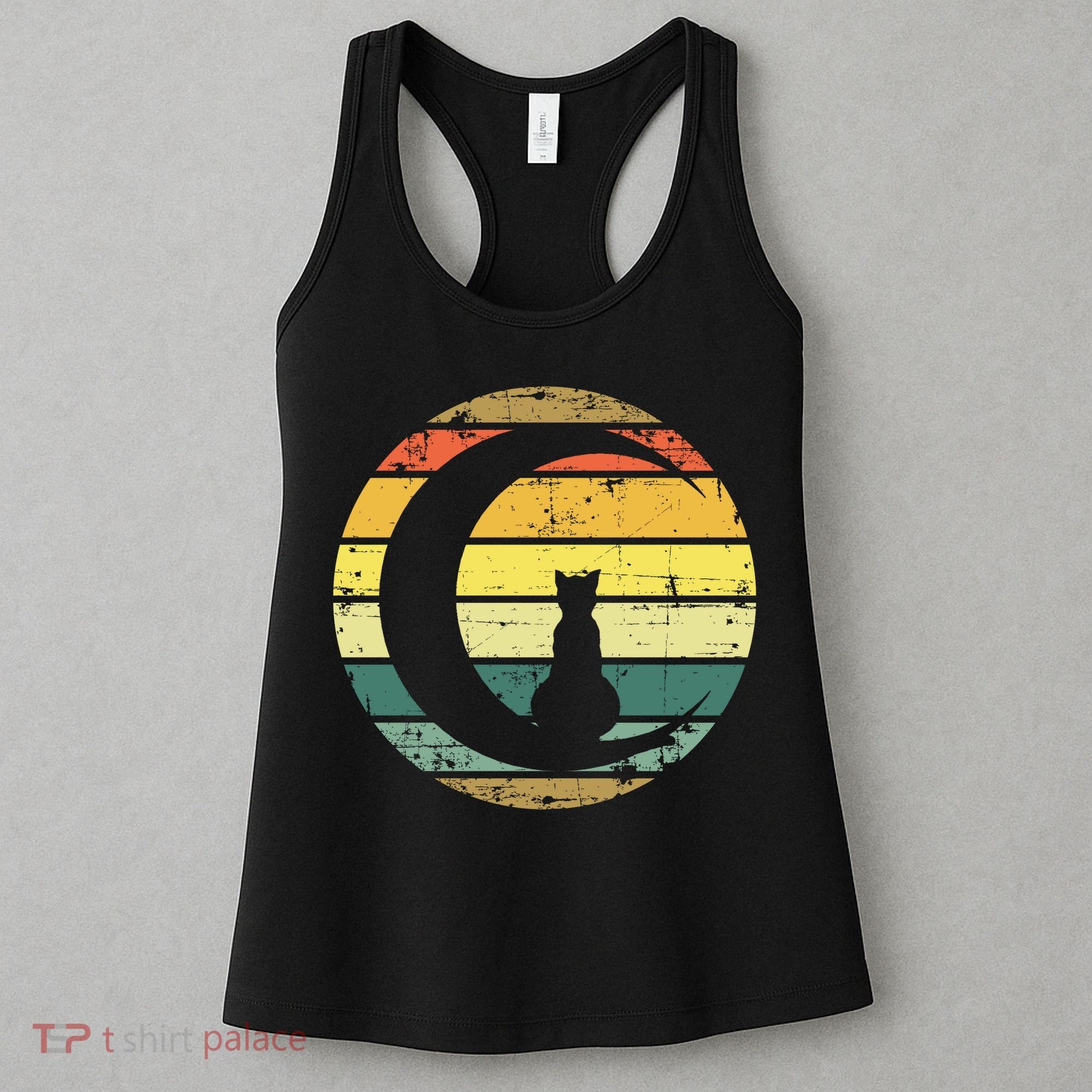 Cat Retro Moon Sunset Women's Tank Top