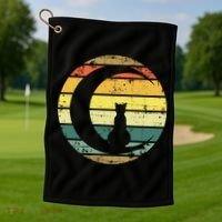 Cat Retro Moon Sunset Golf Towel thumb 1