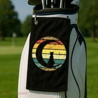 Cat Retro Moon Sunset Golf Towel thumb 2