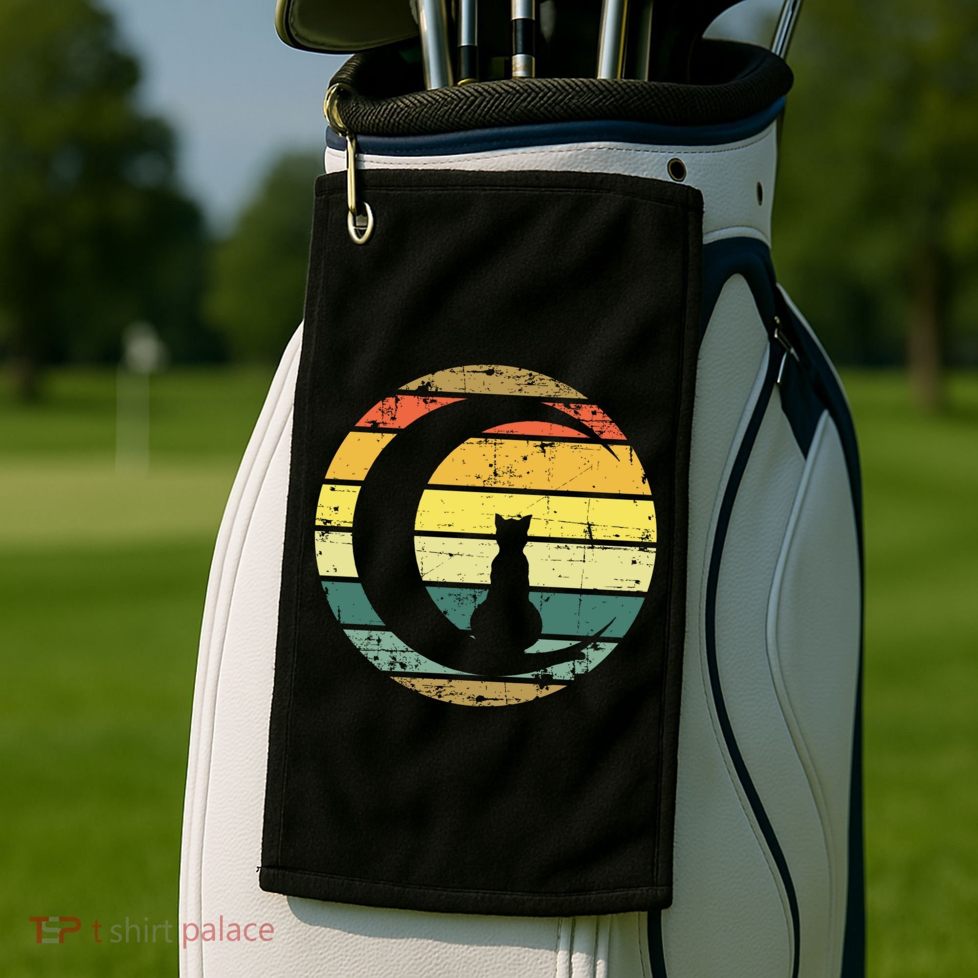 Cat Retro Moon Sunset Golf Towel