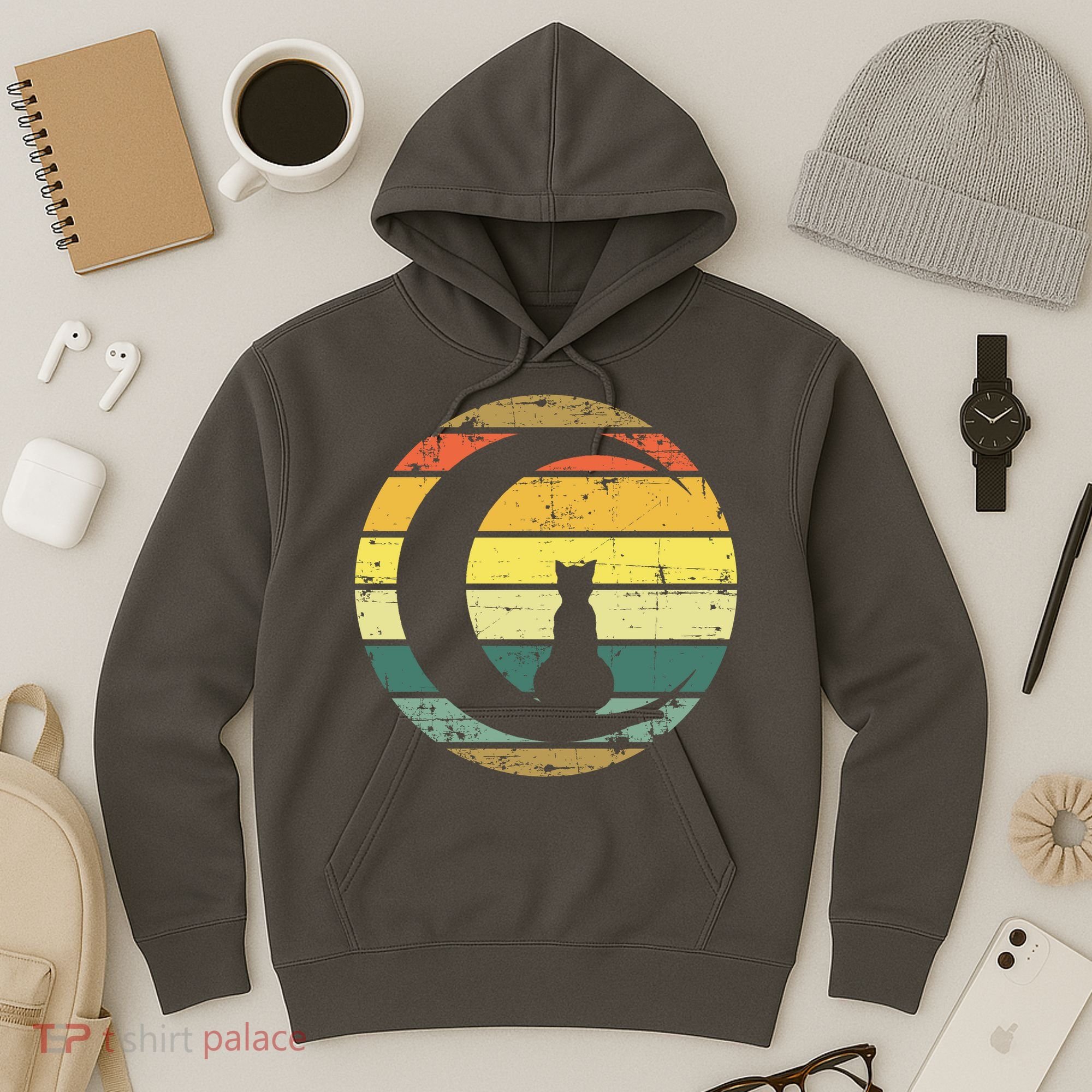 Cat Retro Moon Sunset Hoodie