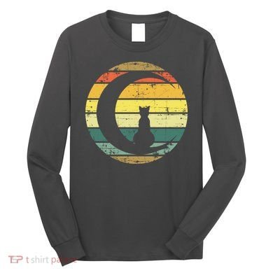 Cat Retro Moon Sunset Long Sleeve Shirt