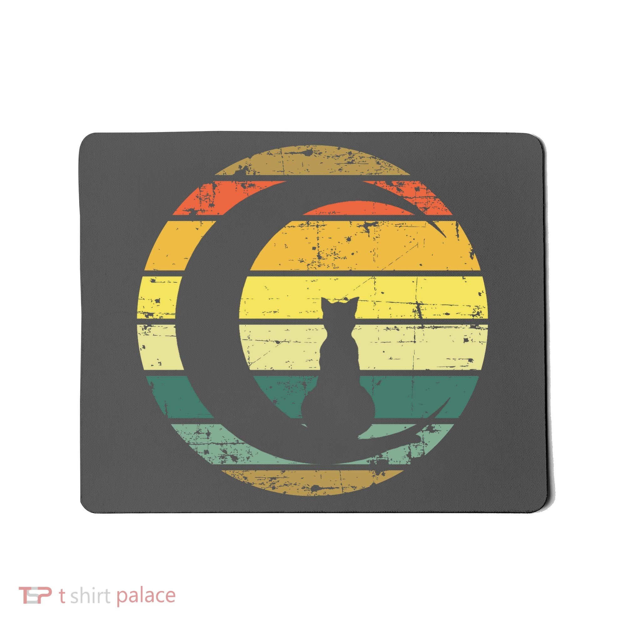 Cat Retro Moon Sunset Mousepad