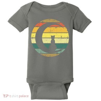 Cat Retro Moon Sunset Baby Bodysuit