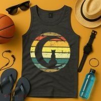 Cat Retro Moon Sunset Tank Top thumb 4