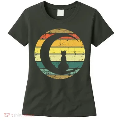 Cat Retro Moon Sunset Women's T-Shirt