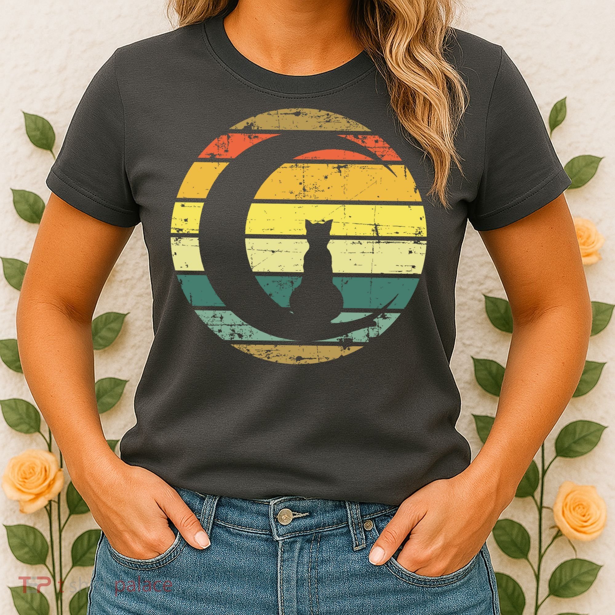 Cat Retro Moon Sunset Women's T-Shirt