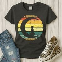 Cat Retro Moon Sunset Women's T-Shirt thumb 3