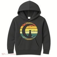 Cat Retro Moon Sunset Kids Hoodie thumb 0