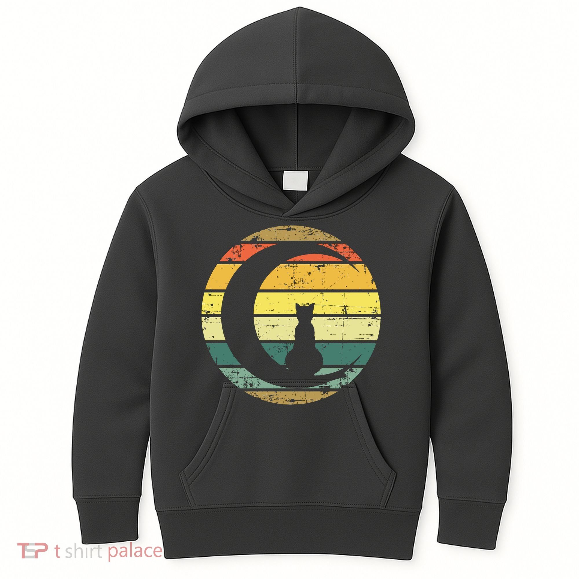 Cat Retro Moon Sunset Kids Hoodie