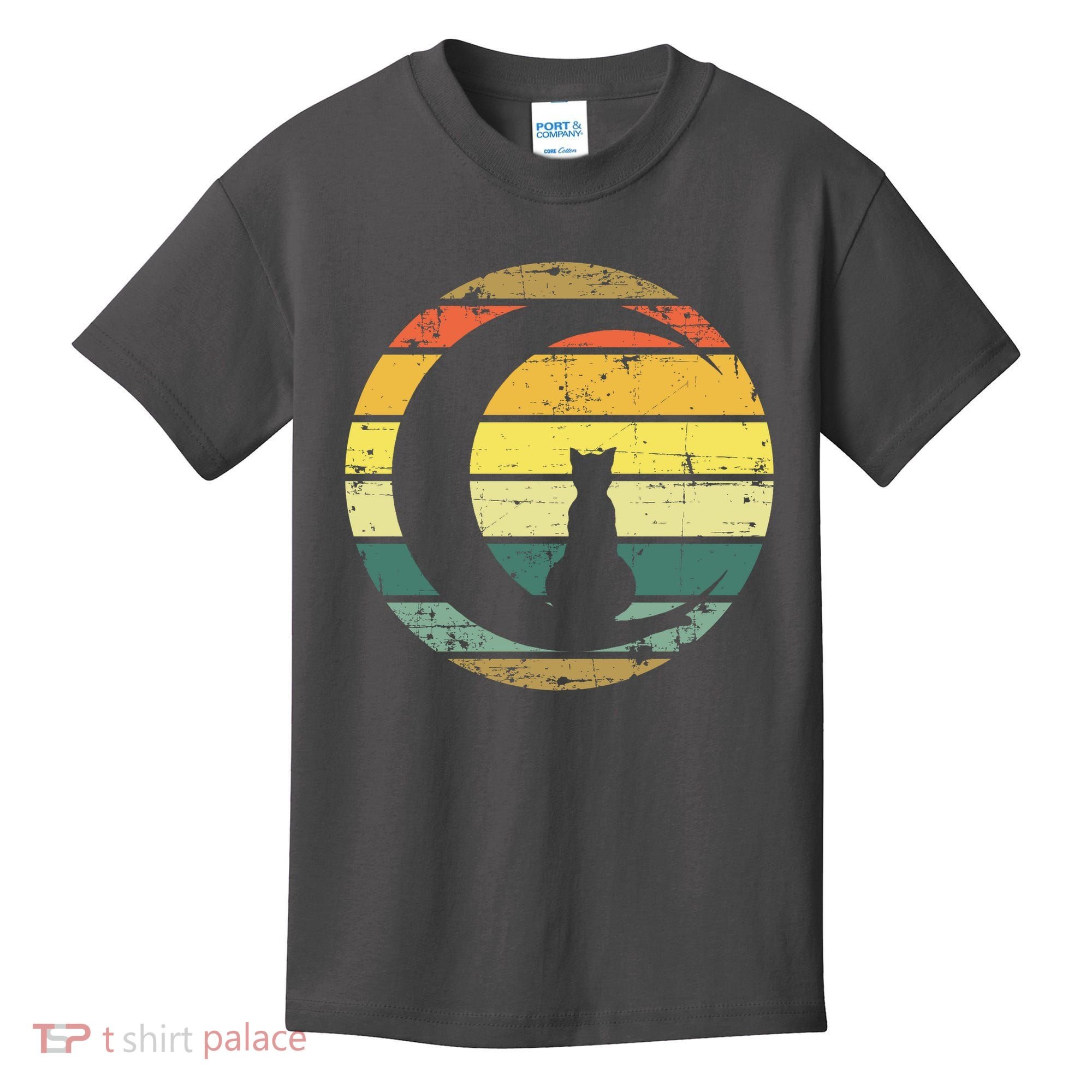 Cat Retro Moon Sunset Kids T-Shirt