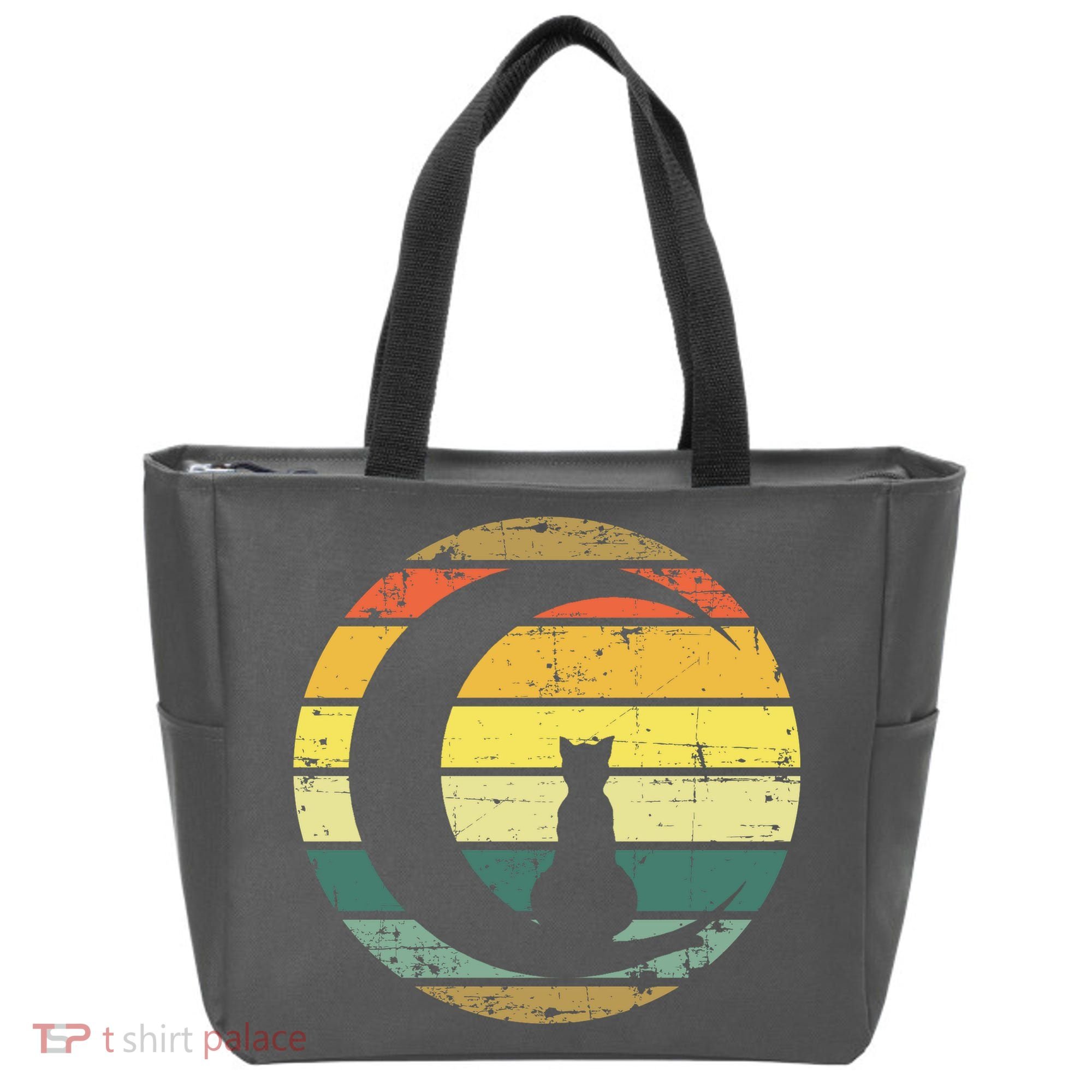 Cat Retro Moon Sunset Tote Bag