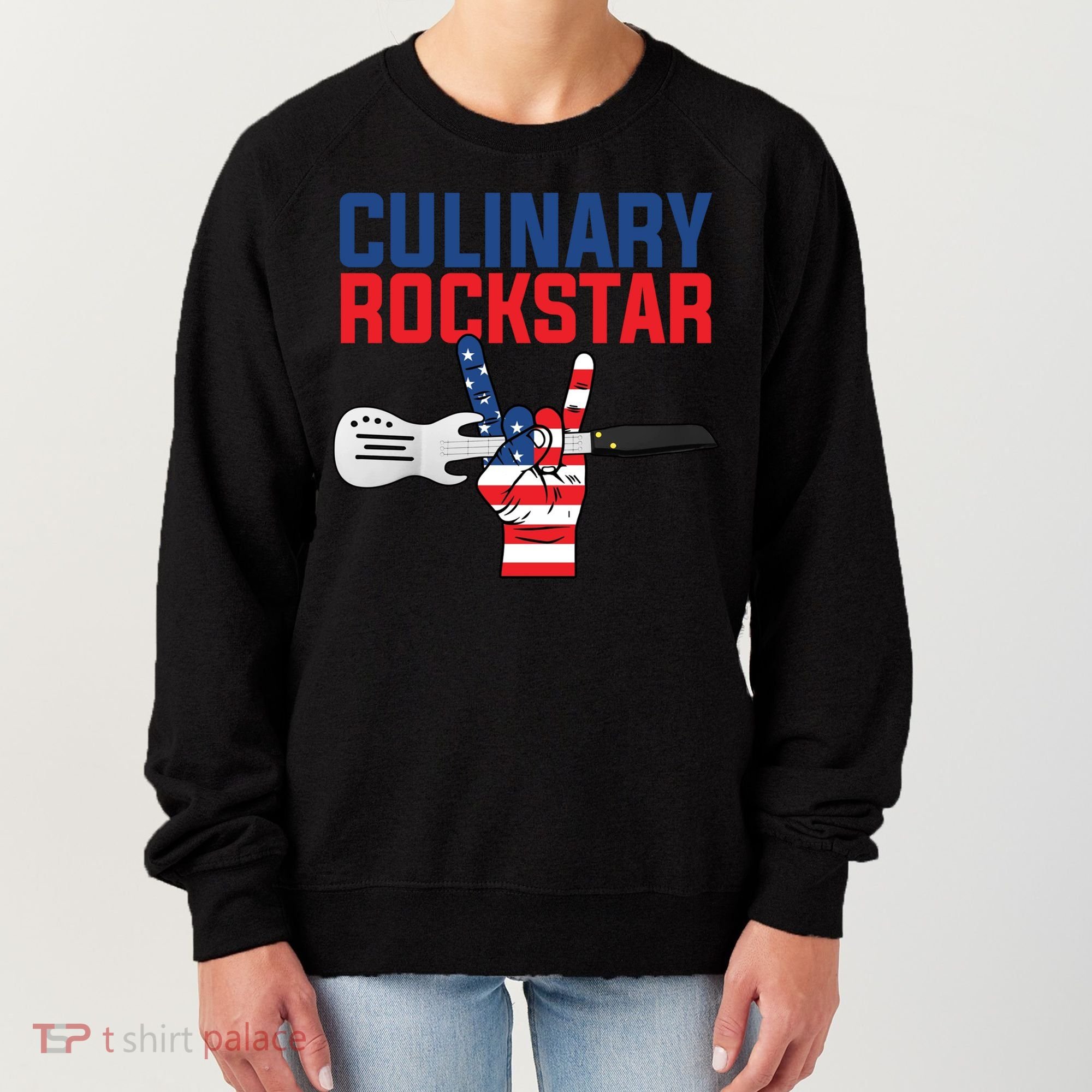 Culinary Rockstar Merica Flag Funny Chef Cook Culinary Lover Gift Women's Sweatshirt