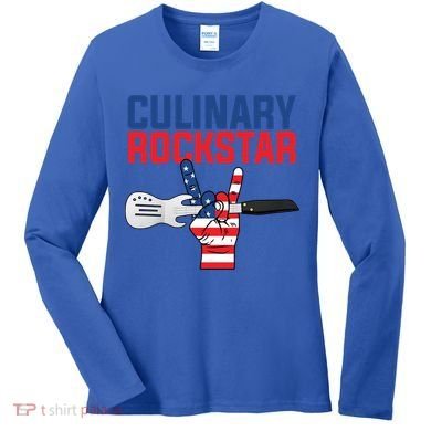 Culinary Rockstar Merica Flag Funny Chef Cook Culinary Lover Gift Women's Long Sleeve Shirt