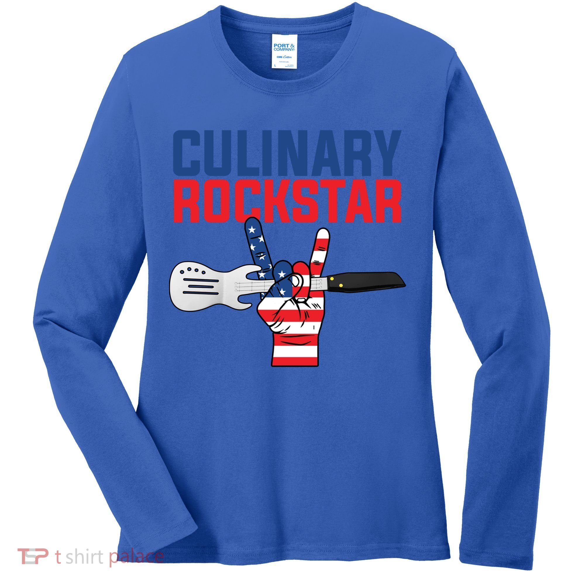 Culinary Rockstar Merica Flag Funny Chef Cook Culinary Lover Gift Women's Long Sleeve Shirt
